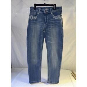 Reba Jeans Women's Size 6 Straight Leg Embellish Rhinestone Stretch (30x28)